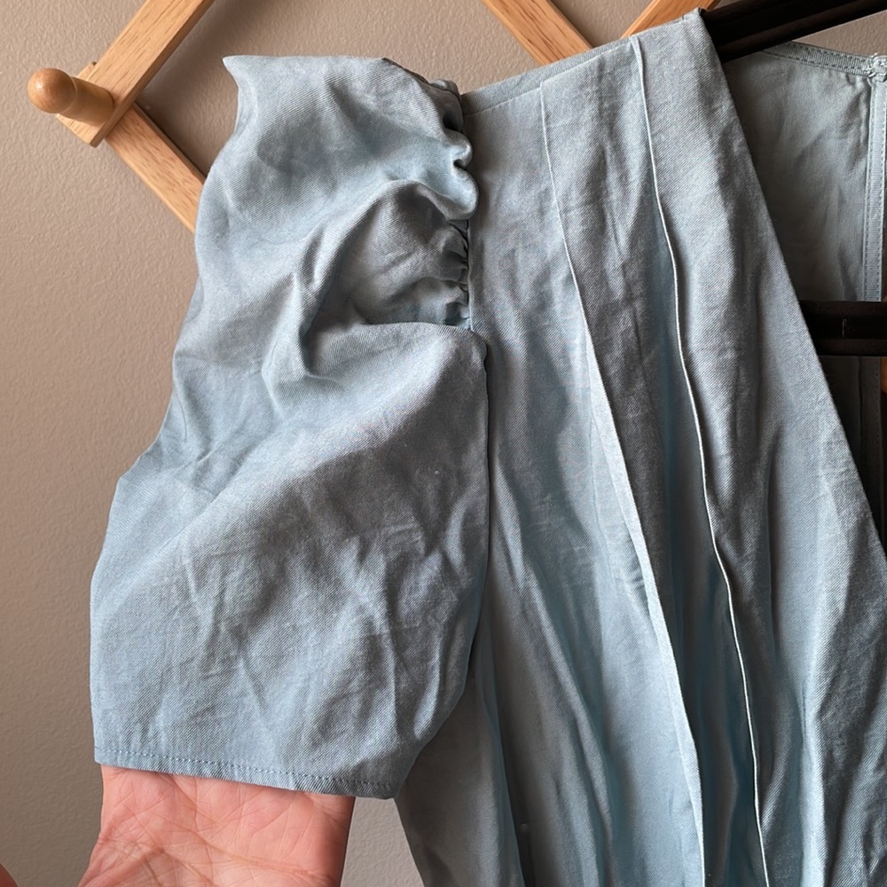 Zara NWOT Puff Sleeve Blue Belted Jumpsuit - Picture 12 of 16